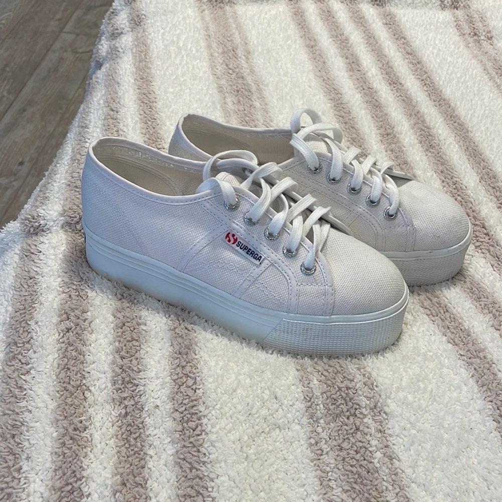 Superga platform white sneakers worn once